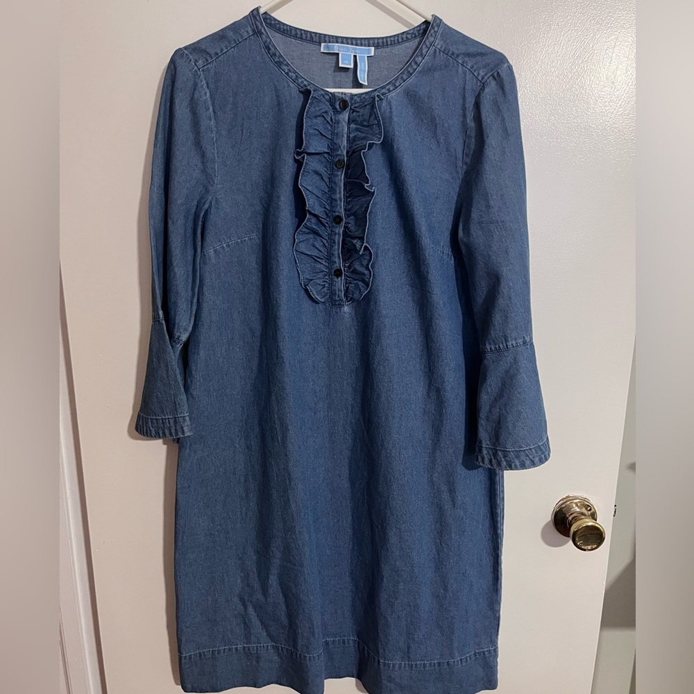 Women’s 10 Draper James Chambray Denim Ruffle Dress Bell Sleeves
